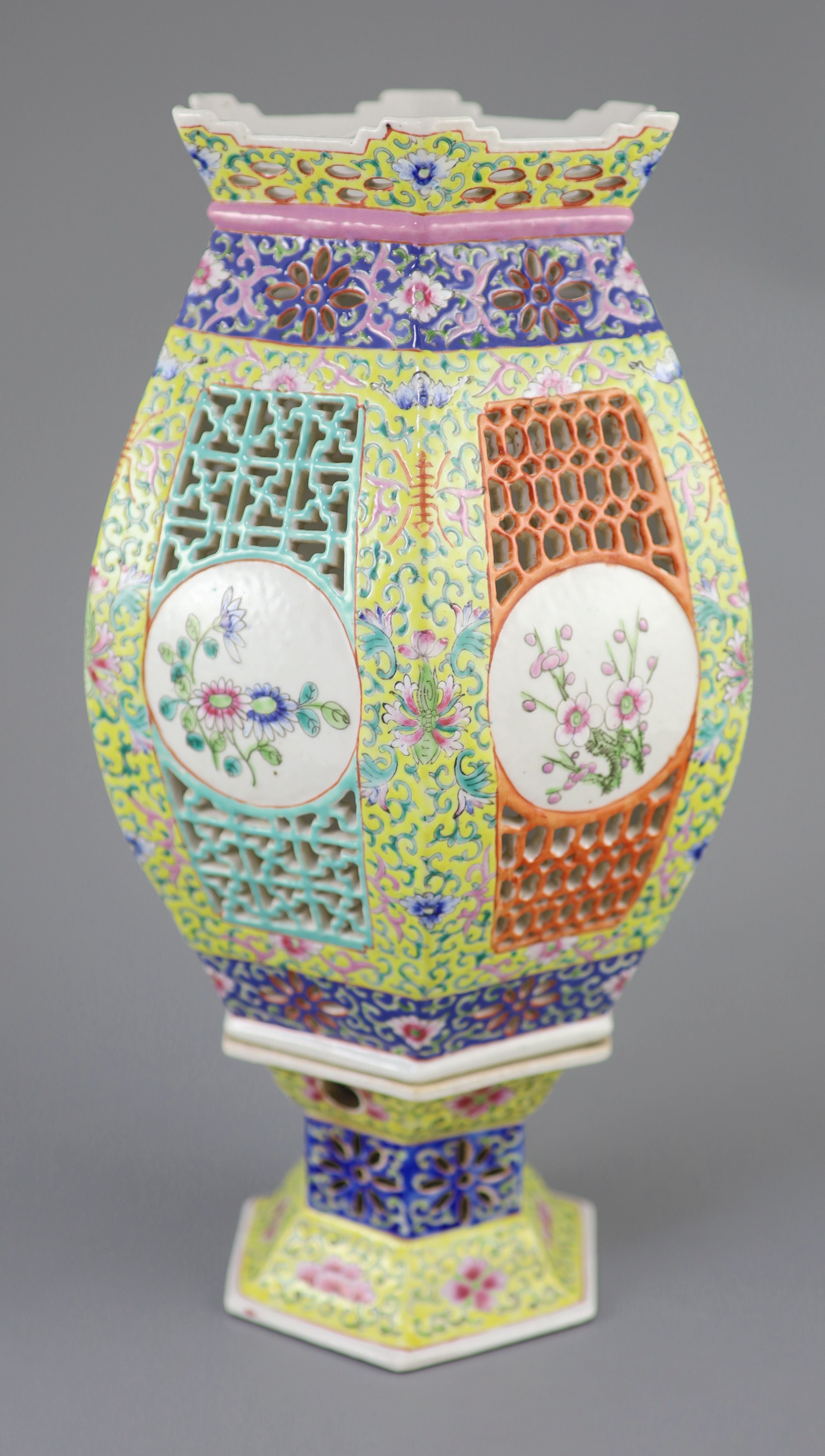 A Chinese famille rose lantern and stand, Republic period, 38.5cm high
